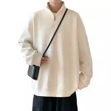 洋气先生 美式复古纯色立领半拉链套头上衣春秋季提花潮牌重磅宽松休闲高街基础款百搭舒适多巴胺色系日常出行通勤运动长袖卫衣 男女同款