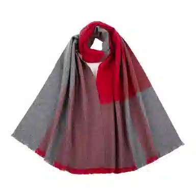 红豆 品牌格子条纹酒红格保暖大气百搭 羊毛 绒线围巾 男女同款情侣款