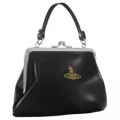 Vivienne Westwood Granny Frame Silver Hardware PU Wallet Tote Black Yellow