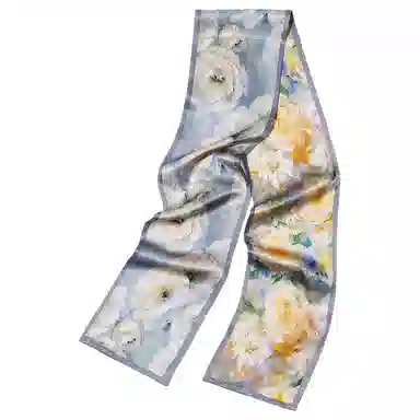 一米画纱 时尚百搭真丝双层喷绘飘带优雅气质长条领巾轻盈装饰 桑蚕丝 丝巾 女款