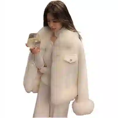 邓大喵 闪烁小香风外套女秋冬季拼接粗花呢环保狐狸毛毛上衣皮草 女款