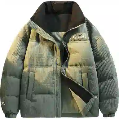 鸭鸭 加厚保暖休闲宽松无性别刺绣字母泡芙面料简约立领暗黑羽绒服外套 男款