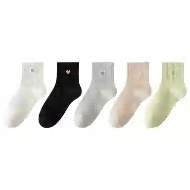 二三二三 网眼透气爱心纯色舒适柔软防臭小腿袜高弹防滑百搭运动袜保暖日常通勤跑步爬山健身中筒袜 女款