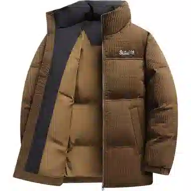 鸭鸭 加厚保暖休闲宽松无性别刺绣字母泡芙面料简约立领暗黑羽绒服外套 男款