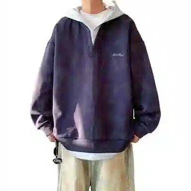 【脏脏扎染设计】布客行 美式高街百搭痞帅嘻哈休闲宽松舒适落肩套头长袖连帽假两件卫衣 男女同款