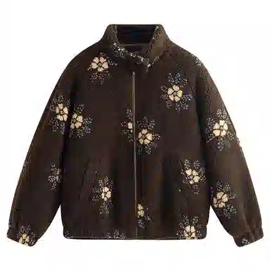 茵曼 夹棉刺绣宽松长袖棉服 女款