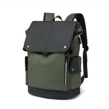 老人头 潮流时尚大容量短途旅游出差休闲背包通勤包电脑包大学生高中生上课书包 合成革 双肩包 常规 男款 皮膜军绿/花纹黑