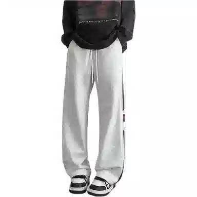 邦固依品 裤子男春秋季港风阔腿宽松运动大码直筒条纹长裤潮休闲裤 男款