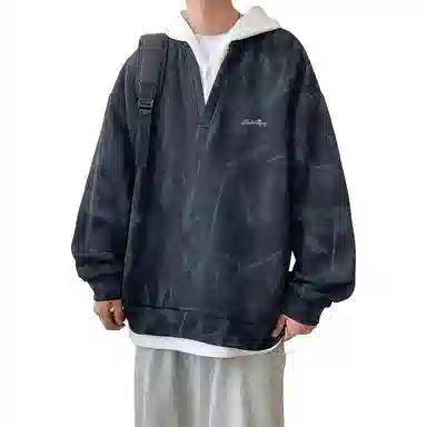 【脏脏扎染设计】布客行 美式高街百搭痞帅嘻哈休闲宽松舒适落肩套头长袖连帽假两件卫衣 男女同款