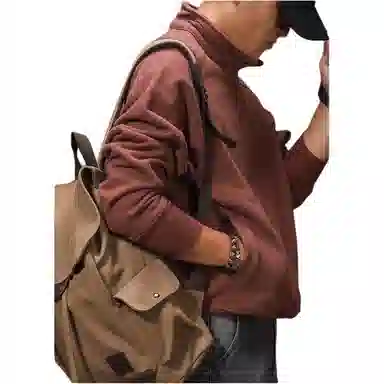 季言 立领保暖抓绒长袖卫衣 男款 砖红色