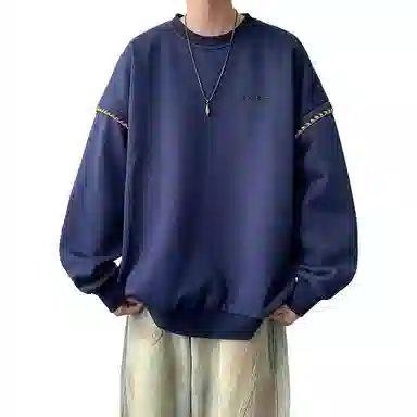 【美式高街学院风复古潮流撞色绣花边】布客行 别针款可拆卸铜标落肩宽松简约通勤运动舒适休闲百搭套头长袖卫衣 男女同款