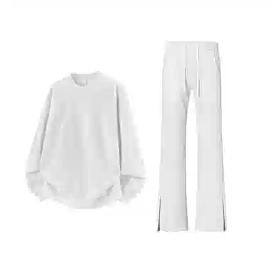 【可两穿卫裤免搭配一套】布客行 显高显瘦美式高街慵懒垂感老钱风弯刀直筒微喇拉链华棉重磅圆领卫衣长裤舒适百搭休闲运动套装 男女同款