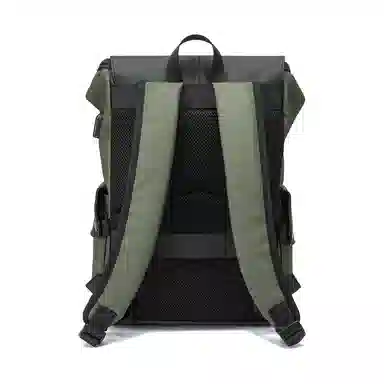 老人头 潮流时尚大容量短途旅游出差休闲背包通勤包电脑包大学生高中生上课书包 合成革 双肩包 常规 男款 皮膜军绿/花纹黑