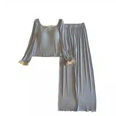 莫代尔 气质时尚百搭个性休闲简洁长袖长裤自带胸垫防凸点家居服可外穿女士睡衣套装 女款