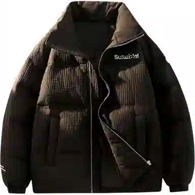 鸭鸭 加厚保暖休闲宽松无性别刺绣字母泡芙面料简约立领暗黑羽绒服外套 男款