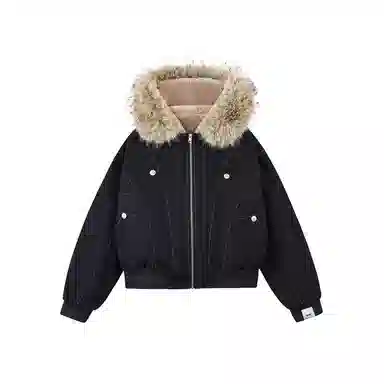 【dme】 潮牌美式复古座山雕毛领宽松连帽加厚外套男保暖设计感棉衣秋季时尚情侣中性休闲棉服 男女同款