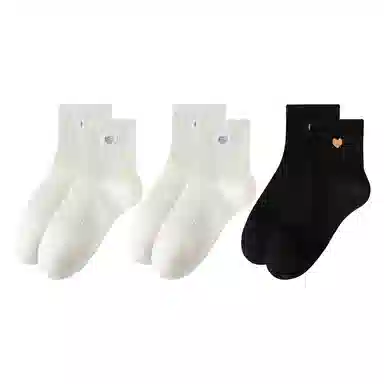 二三二三 网眼透气爱心纯色舒适柔软防臭小腿袜高弹防滑百搭运动袜保暖日常通勤跑步爬山健身中筒袜 女款