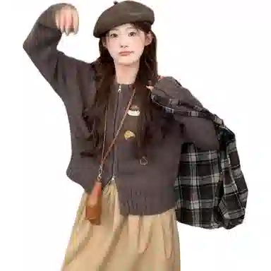 轻迎 韩系时尚复古高级感慵懒宽松卡通动漫长袖通勤开衫外套针织衫 女款