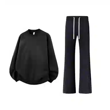 【可两穿卫裤免搭配一套】布客行 显高显瘦美式高街慵懒垂感老钱风弯刀直筒微喇拉链华棉重磅圆领卫衣长裤舒适百搭休闲运动套装 男女同款