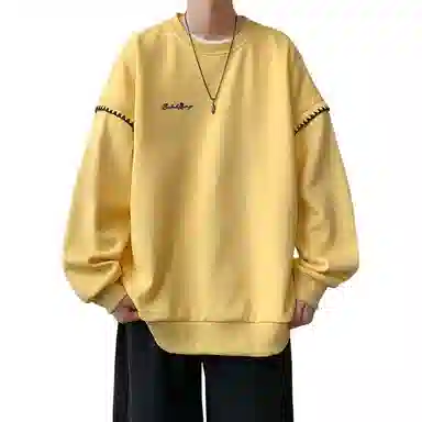 【美式高街学院风复古潮流撞色绣花边】布客行 别针款可拆卸铜标落肩宽松简约通勤运动舒适休闲百搭套头长袖卫衣 男女同款