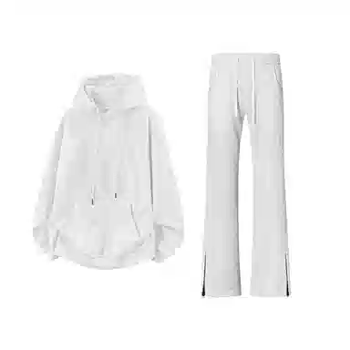 【可两穿卫裤免搭配一套】布客行 显高显瘦美式高街慵懒垂感老钱风弯刀直筒微喇拉链华棉重磅连帽卫衣长裤舒适百搭休闲运动套装 男女同款