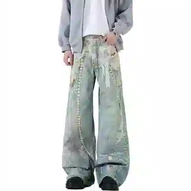 PANDA ADEVIL 3D Washed Loose Denim Pants