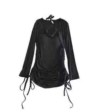 莫代尔 韩版休闲简约舒适轻柔细腻长袖裙宽松显瘦自带胸垫防凸点家居裙睡裙 女款