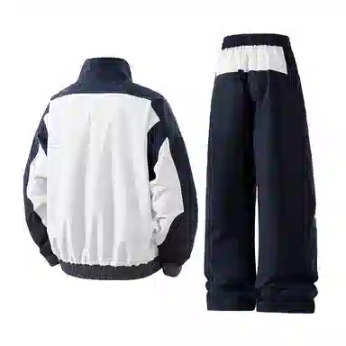 美式复古运动风痞帅拼色立领防水春秋季潮流宽松休闲外套上衣长裤  冲锋衣套装  男女同款