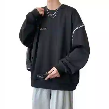 【美式高街学院风复古潮流撞色绣花边】布客行 别针款可拆卸铜标落肩宽松简约通勤运动舒适休闲百搭套头长袖卫衣 男女同款