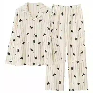 莫代尔 慵懒舒适亲肤细腻纯棉翻领开衫时尚气质百搭长袖长裤家居服可外穿睡衣套装 女款