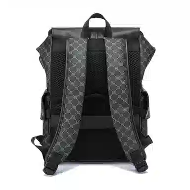 老人头 潮流时尚大容量短途旅游出差休闲背包通勤包电脑包大学生高中生上课书包 合成革 双肩包 常规 男款 皮膜军绿/花纹黑