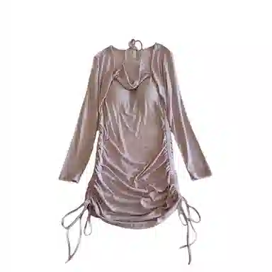 莫代尔 韩版休闲简约舒适轻柔细腻长袖裙宽松显瘦自带胸垫防凸点家居裙睡裙 女款