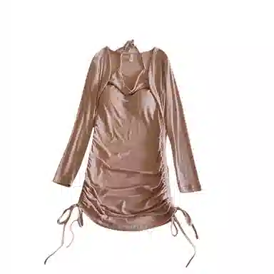 莫代尔 韩版休闲简约舒适轻柔细腻长袖裙宽松显瘦自带胸垫防凸点家居裙睡裙 女款