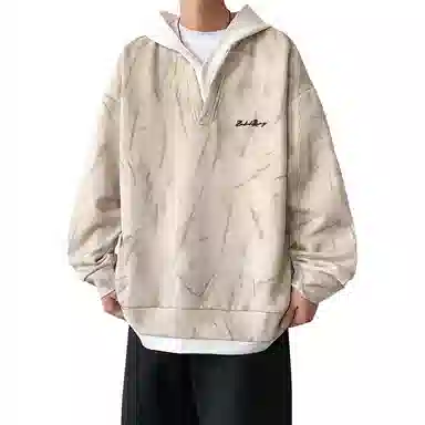 【脏脏扎染设计】布客行 美式高街百搭痞帅嘻哈休闲宽松舒适落肩套头长袖连帽假两件卫衣 男女同款