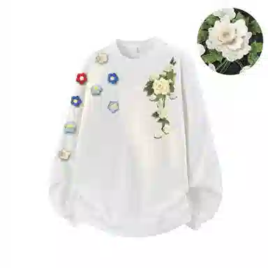 【万针立体刺绣系列】布客行 美式复古植物花卉文艺风纯色基础简约百搭高级感高街潮流休闲舒适学院华棉重磅长袖套头卫衣 男女同款