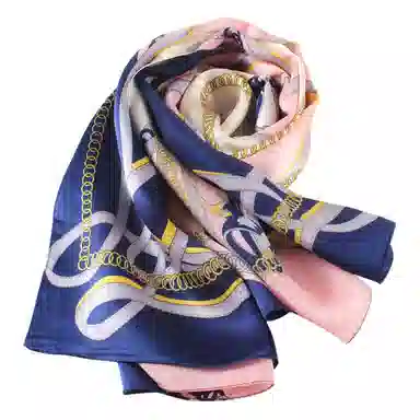 一米画纱 青春洋气丝滑优雅链条抽象图案长款披肩素绉缎出游装饰百搭长巾 桑蚕丝 丝巾 女款