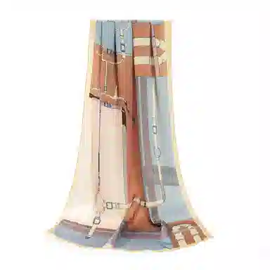 一米画纱 青春洋气丝滑优雅链条抽象图案长款披肩素绉缎出游装饰百搭长巾 桑蚕丝 丝巾 女款