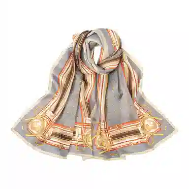 一米画纱 青春洋气丝滑优雅链条抽象图案长款披肩素绉缎出游装饰百搭长巾 桑蚕丝 丝巾 女款