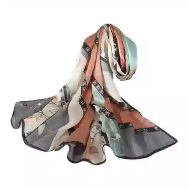 一米画纱 青春洋气丝滑优雅链条抽象图案长款披肩素绉缎出游装饰百搭长巾 桑蚕丝 丝巾 女款