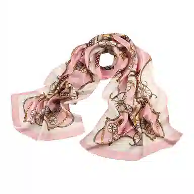 一米画纱 青春洋气丝滑优雅链条抽象图案长款披肩素绉缎出游装饰百搭长巾 桑蚕丝 丝巾 女款