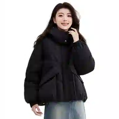 兰缪 韩系轻盈舒适小众设计拼接加厚感通勤休闲纯色简约保暖棉服 女款