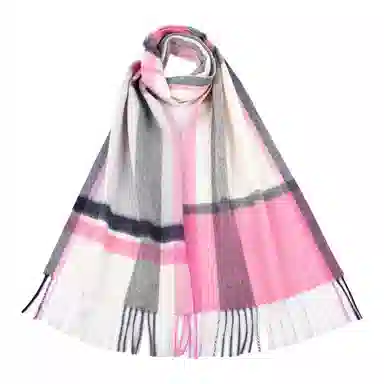 红豆 品牌格子条纹百搭经典米粉白格 羊毛 绒线围巾 男女同款情侣款