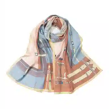 一米画纱 青春洋气丝滑优雅链条抽象图案长款披肩素绉缎出游装饰百搭长巾 桑蚕丝 丝巾 女款