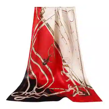 一米画纱 青春洋气丝滑优雅链条抽象图案长款披肩素绉缎出游装饰百搭长巾 桑蚕丝 丝巾 女款