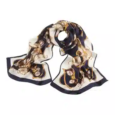 一米画纱 青春洋气丝滑优雅链条抽象图案长款披肩素绉缎出游装饰百搭长巾 桑蚕丝 丝巾 女款