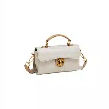 纳兰杜 时尚通勤洋气百搭简约 牛皮拼合成革 单肩手提包 女款 米白拼杏色