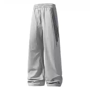 欧迪芬 轻薄长裤 简约舒适百搭时尚宽松透气美式复古设计高街潮牌条纹织带直筒阔腿针织运动裤显瘦显高休闲裤 女款