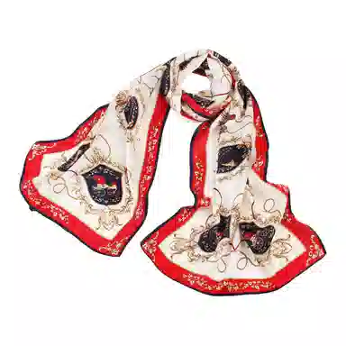 一米画纱 青春洋气丝滑优雅链条抽象图案长款披肩素绉缎出游装饰百搭长巾 桑蚕丝 丝巾 女款