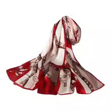 一米画纱 青春洋气丝滑优雅链条抽象图案长款披肩素绉缎出游装饰百搭长巾 桑蚕丝 丝巾 女款