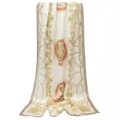 一米画纱 青春洋气丝滑优雅链条抽象图案长款披肩素绉缎出游装饰百搭长巾 桑蚕丝 丝巾 女款